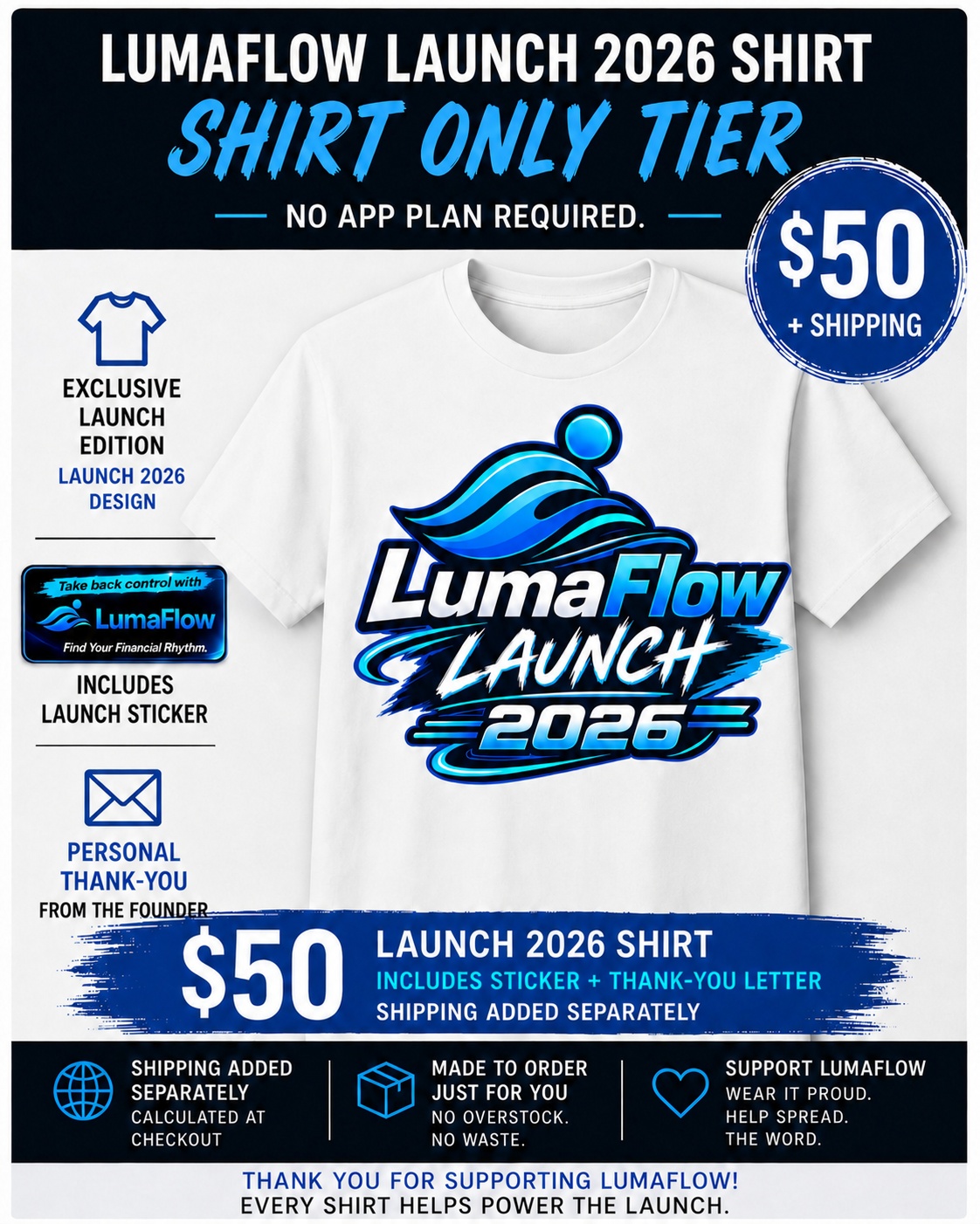 LumaFlow Launch 2026 shirt-only Kickstarter tier